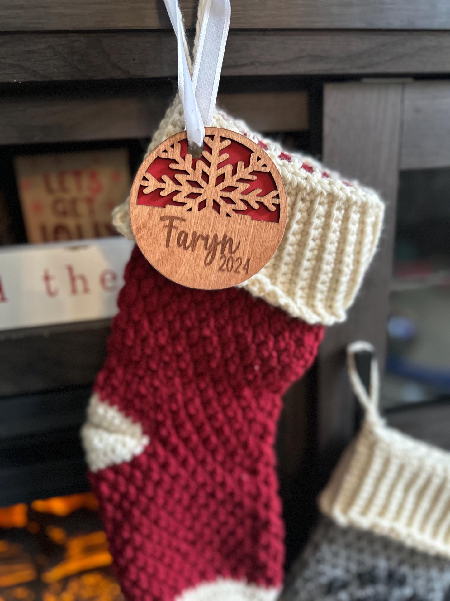 Personalized Wooden Snowflake Ornament | Custom Stocking Tag | Holiday Name Ornament