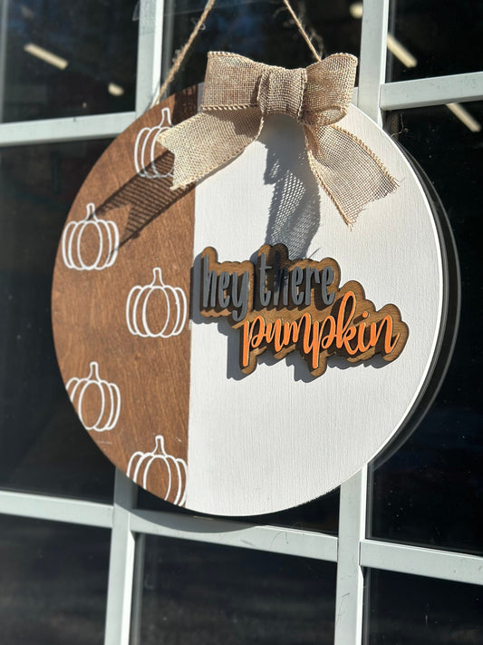 Hey There Pumpkin Door Sign: 3D Wood Lettering, Fall Welcome