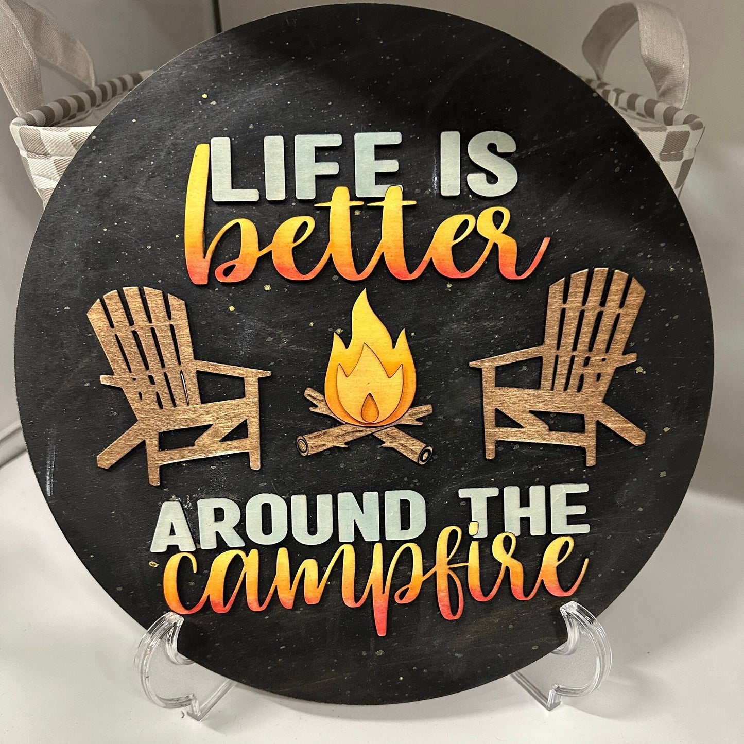 Campfire Sign: Baltic Birch Wood Door Hanger, Camping Decor