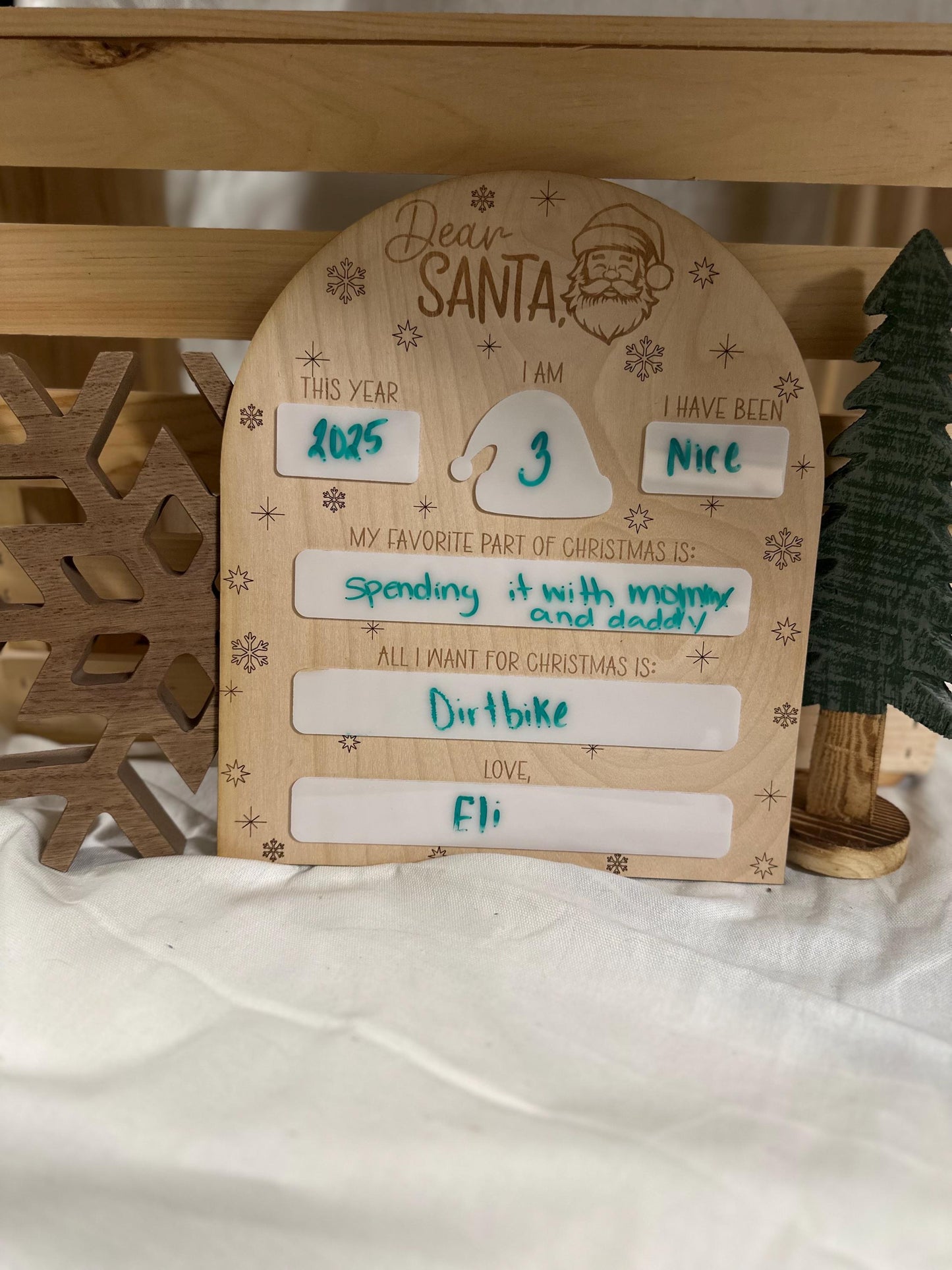 Dear Santa Board: Wooden Christmas Wish List, Keepsake Photo Prop