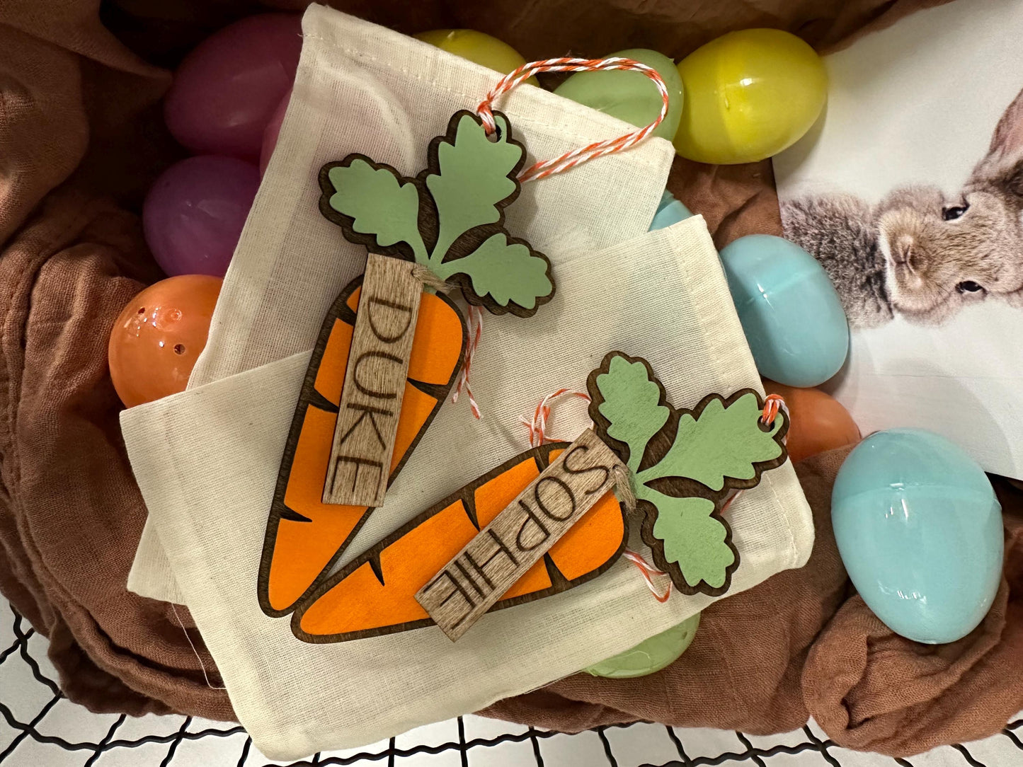 Personalized Carrot Easter Basket Tag: Custom Wooden Name Charm
