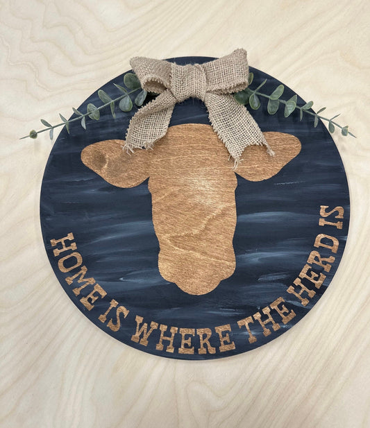 Farmhouse Cow Door Hanger: Rustic Baltic Birch Wood Sign