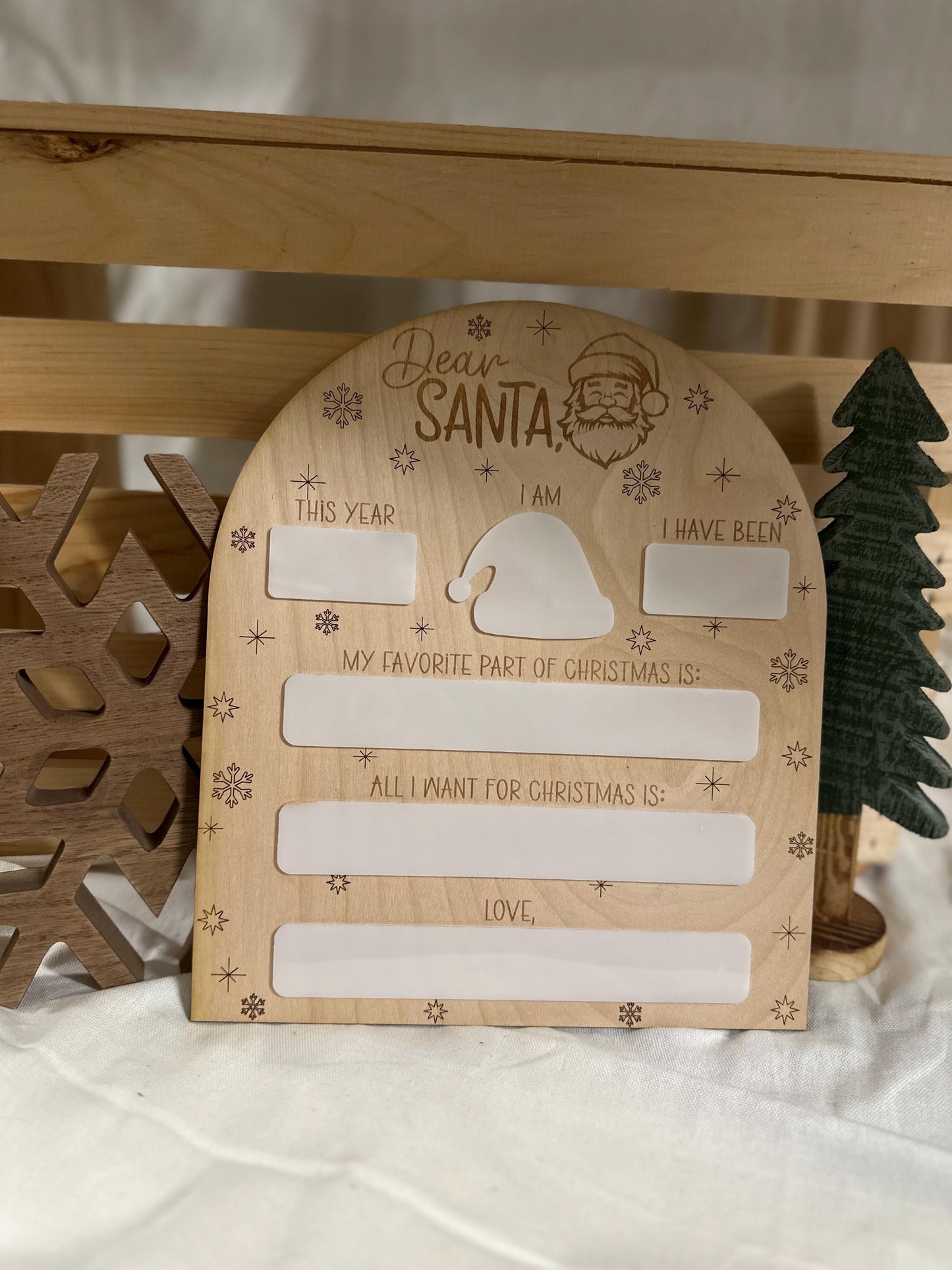 Dear Santa Board: Wooden Christmas Wish List, Keepsake Photo Prop
