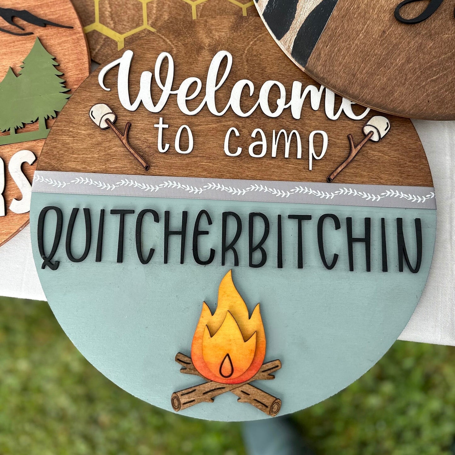 Camp Quitcherbitchin Sign: 12" Baltic Birch Wood Camping Decor