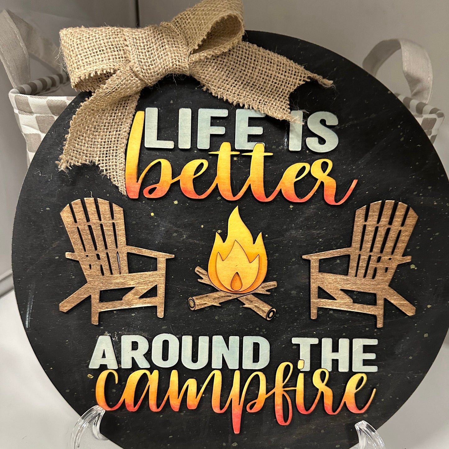 Campfire Sign: Baltic Birch Wood Door Hanger, Camping Decor