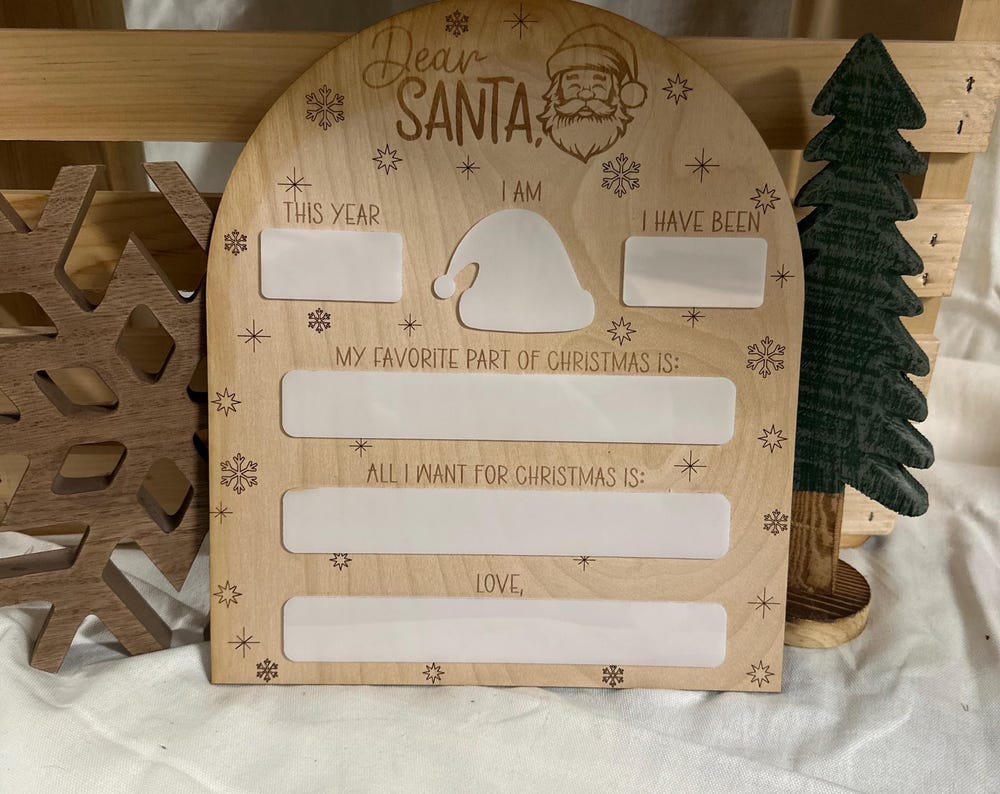 Dear Santa Board: Wooden Christmas Wish List, Keepsake Photo Prop